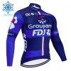 Wielershirt 2024 Groupama FDJ Lange Mouw Winter Thermal Fleece Zwart Blauw